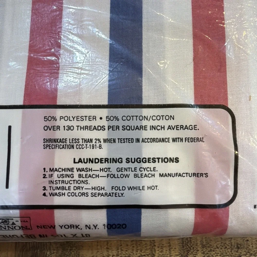 VTG USA 70/80s CANNON MONTICELLO RED WHITE BLUE FULL SZ FITTED & FLAT SHEET SET